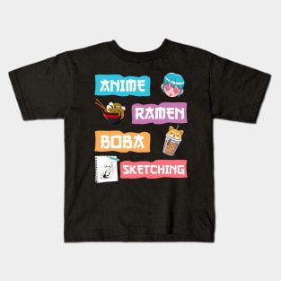 Anime Boba Sketching Japanese Culture Kids T-Shirt